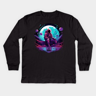 astronaut sitting on a planet Kids Long Sleeve T-Shirt